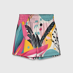 Шорты детские Листья цветы абстракция, цвет: 3D-принт
