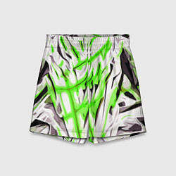 Шорты детские Чёрно-зелёная агрессивная абстракция на белом фоне, цвет: 3D-принт