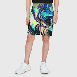 Шорты детские Абстракция смесь красок сине-зелёный, цвет: 3D-принт — фото 2