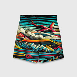 Шорты детские Абстракция с красным самолётом - нейроарт, цвет: 3D-принт