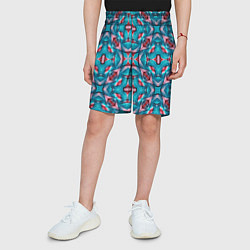 Шорты детские Калейдоскопический узор из голубых и красных штрих, цвет: 3D-принт — фото 2