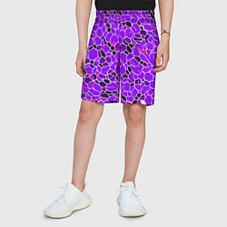 Шорты детские Абстрактные плитки фиолетовые и чёрные, цвет: 3D-принт — фото 2