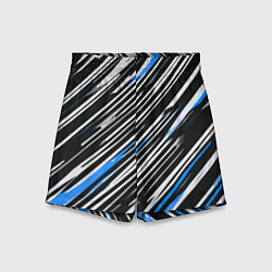 Шорты детские Диагональные сине-белые полосы на чёрном фоне, цвет: 3D-принт
