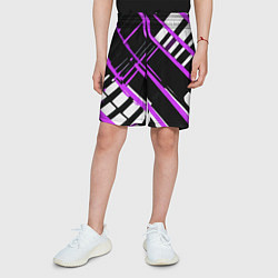 Шорты детские Фиолетово-белые линии на чёрном фоне, цвет: 3D-принт — фото 2