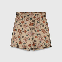 Шорты детские Узор с пряниками и специями для глинтвейна, цвет: 3D-принт