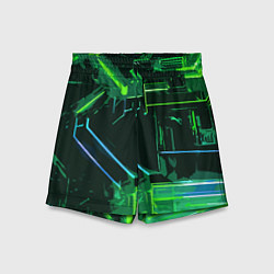 Шорты детские Зелёно-голубые полосы на чёрном фоне, цвет: 3D-принт