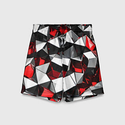 Шорты детские Красно-белые рельефные треугольники на чёрном фоне, цвет: 3D-принт