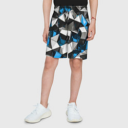 Шорты детские Сине-белые рельефные треугольники на чёрном фоне, цвет: 3D-принт — фото 2