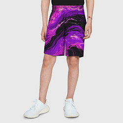 Шорты детские Фиолетовые брызги на чёрном фоне, цвет: 3D-принт — фото 2