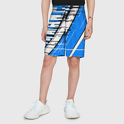 Шорты детские Чёрно-белые глитч полосы на синем фоне, цвет: 3D-принт — фото 2