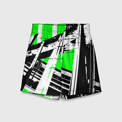 Шорты детские Чёрно-белые абстрактные линии на зелёном фоне, цвет: 3D-принт