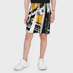 Шорты детские Чёрно-белые абстрактные линии на жёлтом фоне, цвет: 3D-принт — фото 2