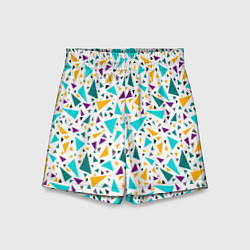 Шорты детские Бирюзовые желтые треугольники на белом, цвет: 3D-принт