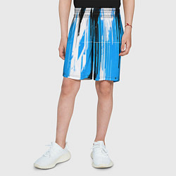 Шорты детские Вертикальные чёрно-белые линии на синем фоне, цвет: 3D-принт — фото 2