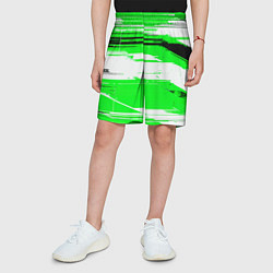 Шорты детские Горизонтальные чёрно-белые линии на зелёном фоне, цвет: 3D-принт — фото 2