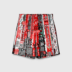 Шорты детские Киберпанк паттерн красный, цвет: 3D-принт