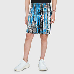 Шорты детские Киберпанк паттерн синий, цвет: 3D-принт — фото 2