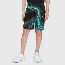 Шорты детские Волнистые бело-голубые линии на чёрном фоне, цвет: 3D-принт — фото 2