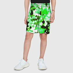 Шорты детские Green and white abstraction on a black background, цвет: 3D-принт — фото 2