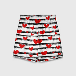 Шорты детские Паттерн с полосками и сердечками, цвет: 3D-принт