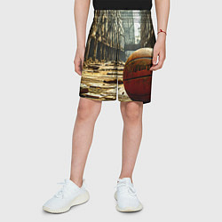 Шорты детские Баскетбольный мяч и город постапокалипсиса, цвет: 3D-принт — фото 2