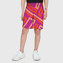Шорты детские Прямоугольники по диагонали-фиолетовый, оранжевый, цвет: 3D-принт — фото 2