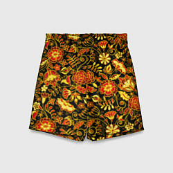 Шорты детские Цветочный золотой узор, цвет: 3D-принт
