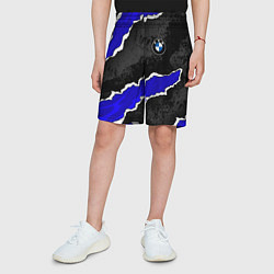 Шорты детские BMW - синие разрывы, цвет: 3D-принт — фото 2