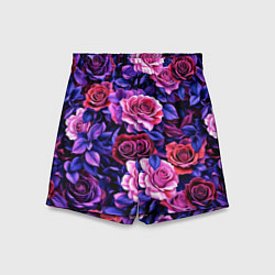 Шорты детские Разноцветные цветы - синие розы паттерн, цвет: 3D-принт