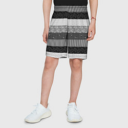 Шорты детские Черно белый полосатый узор из лоскутов, цвет: 3D-принт — фото 2