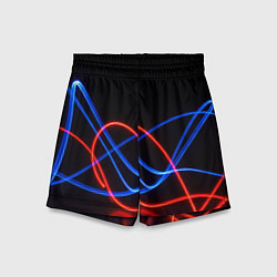 Шорты детские Красно синие неоновые линии на черном фоне, цвет: 3D-принт