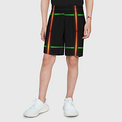 Шорты детские Color black green orange lines, цвет: 3D-принт — фото 2