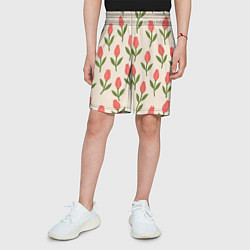 Шорты детские Тюльпаны паттерн, цвет: 3D-принт — фото 2