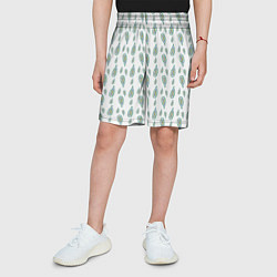 Шорты детские Белый с абстрактным зелёным рисунком, цвет: 3D-принт — фото 2