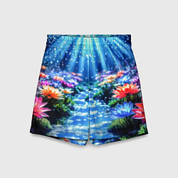 Шорты детские Цветы на глубине освещённые лучами, цвет: 3D-принт