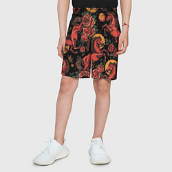 Шорты детские Красная лошадь с розами, цвет: 3D-принт — фото 2