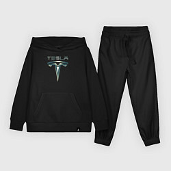 Костюм хлопковый детский Tesla Logo Тесла Логотип Карбон, цвет: черный