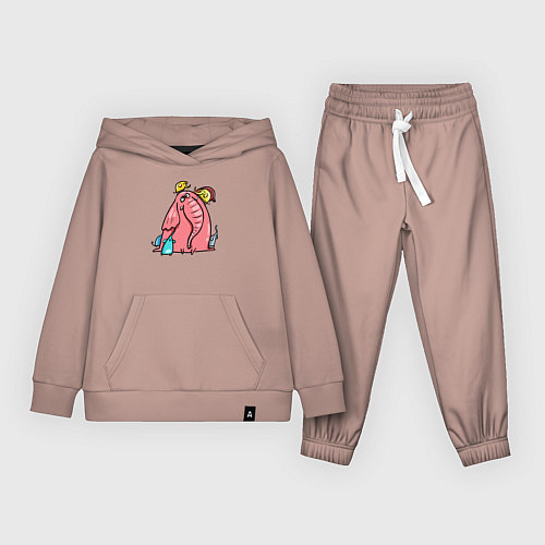 Детский костюм Розовая слоника со слонятами / Пыльно-розовый – фото 1