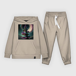 Костюм хлопковый детский Космическая клумба, цвет: миндальный