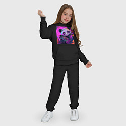 Костюм хлопковый детский Аниме панда в лучах неона, цвет: черный — фото 2