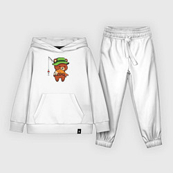 Костюм хлопковый детский Мишка рыбак, цвет: белый