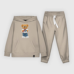 Костюм хлопковый детский Плюшевый медведь супергерой, цвет: миндальный