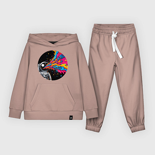 Детский костюм Космонавт с разноцветными брызгами / Пыльно-розовый – фото 1