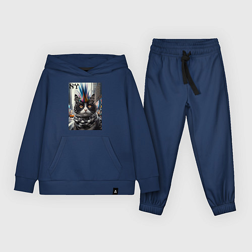 Детский костюм Кот панк с разноцветным хаером - Нью-Йорк / Тёмно-синий – фото 1