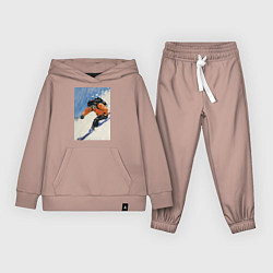 Костюм хлопковый детский Горнолыжный спорт спуск - живопись маслом, цвет: пыльно-розовый