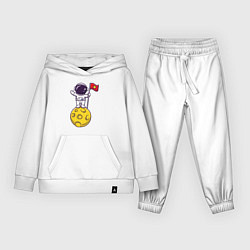 Костюм хлопковый детский Космонавтик на луне, цвет: белый