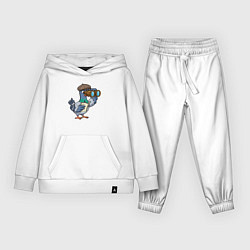 Костюм хлопковый детский Голубь с биноклем, цвет: белый