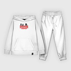Костюм хлопковый детский Очень странные дела надпись, цвет: белый