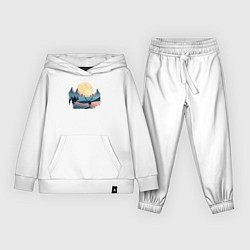 Костюм хлопковый детский Горы, луна и олень, зимний пейзаж, цвет: белый