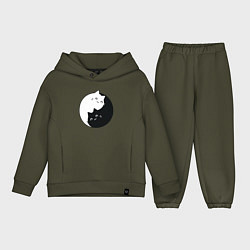 Детский костюм оверсайз Инь Ян Котики, цвет: хаки